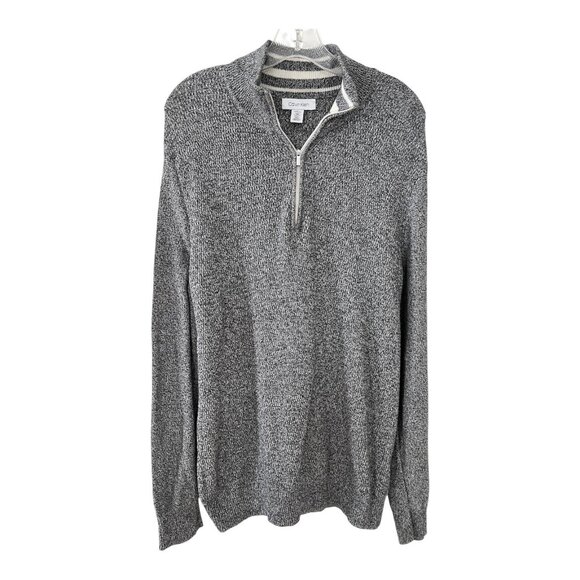Calvin Klein Men’s XL Gray Marled Cotton Knit Quarter-Zip Sweater - Picture 1 of 5